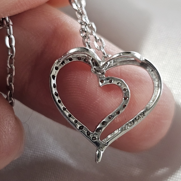 14kt White Gold Diamond Heart Adjustable Chain Necklace - Picture 2 of 5
